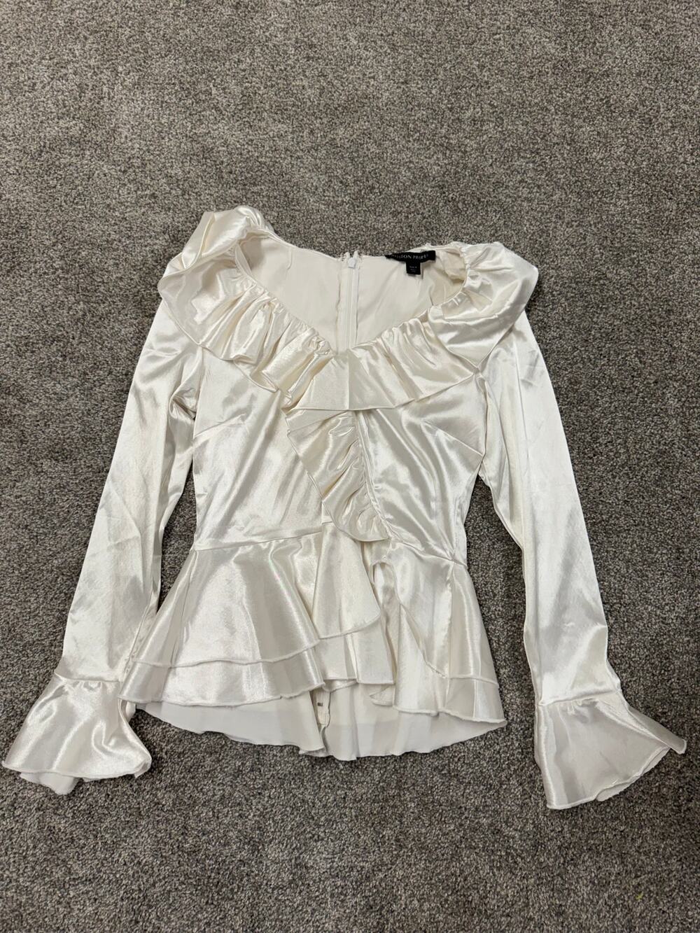 Boston Proper Ivory Satin Ruffle Peplum Blouse